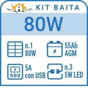 Kit solare a isola per impianti fotovoltaici isolati 80W