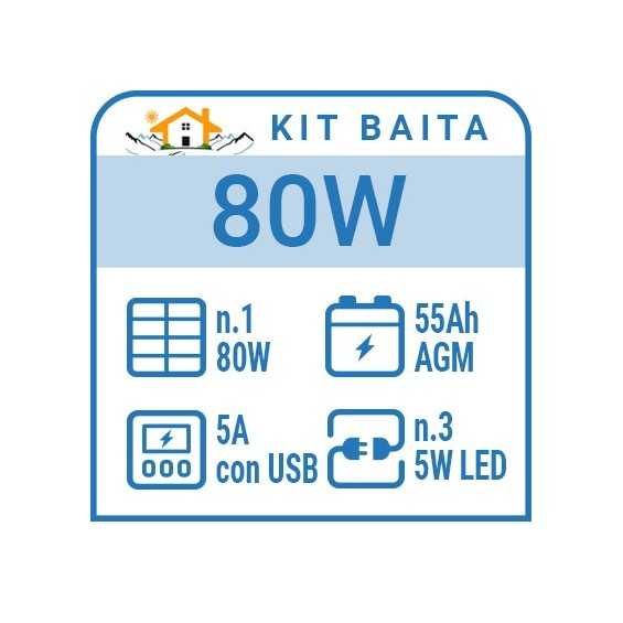 Kit solare a isola per impianti fotovoltaici isolati 80W