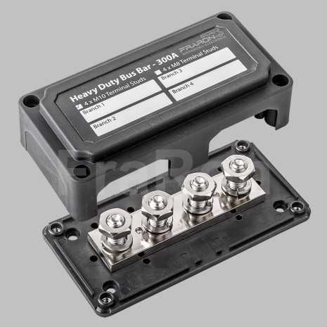 Marine Power Bus Bar 12-48V DC – Morsettiera Distribuzione 4 Bulloni M10 300A Per Auto, Camper, Barche (Nero)