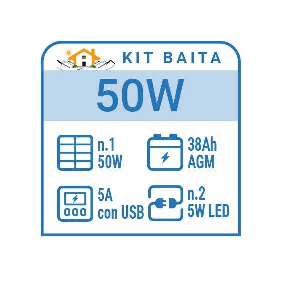 Kit solare a isola per impianti fotovoltaici isolati 50W