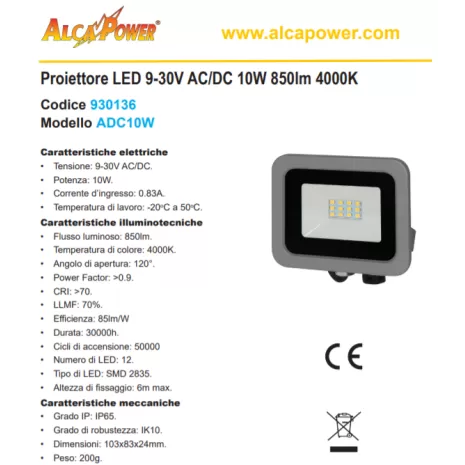 Faro led 10W AlcaPower 12/24V