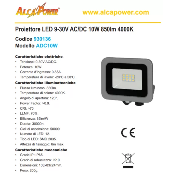 Faro led 10W AlcaPower 12/24V