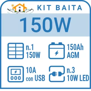 Kit solare a isola per impianti fotovoltaici isolati 150W