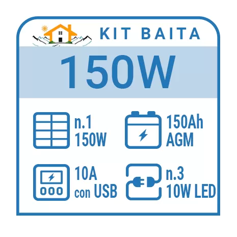 Kit solare a isola per impianti fotovoltaici isolati 150W