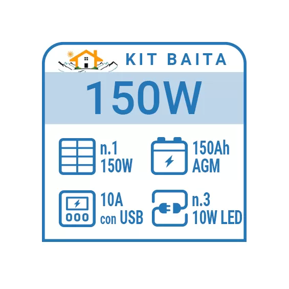 Kit solare a isola per impianti fotovoltaici isolati 150W