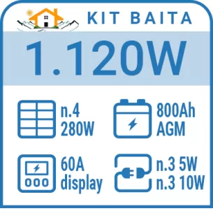 Kit solare a isola per impianti fotovoltaici isolati 1120W