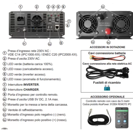 2000W/12V Inverter onda pura Alca Power funzione UPS e caricabatterie