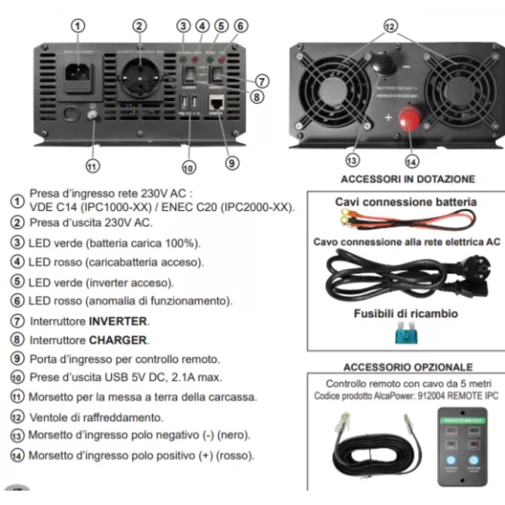 2000W/12V Inverter onda pura Alca Power funzione UPS e caricabatterie 2000W/12V Inverter onda pura Alca Power funzione UPS e caricabatterie