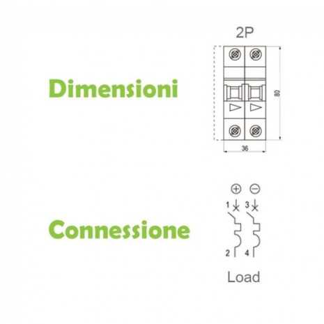 Interruttore bipolare automatico magnetotermico 63A per DC 550VDC