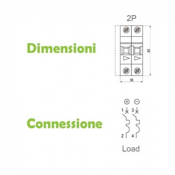Interruttore bipolare automatico magnetotermico 63A per DC 550VDC Interruttore bipolare automatico magnetotermico 63A per DC 550VDC