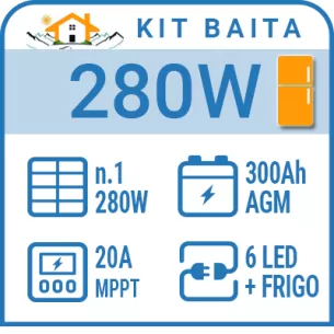 Kit solare a isola per impianti fotovoltaici isolati 300W con frigo