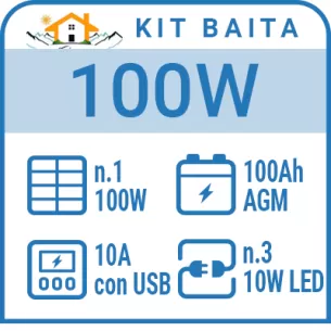 Kit solare a isola per impianti fotovoltaici isolati 100W