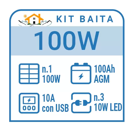 Kit solare a isola per impianti fotovoltaici isolati 100W