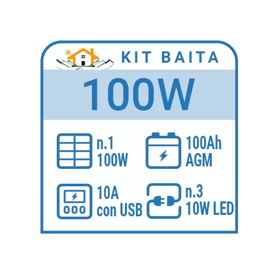 Kit solare a isola per impianti fotovoltaici isolati 100W
