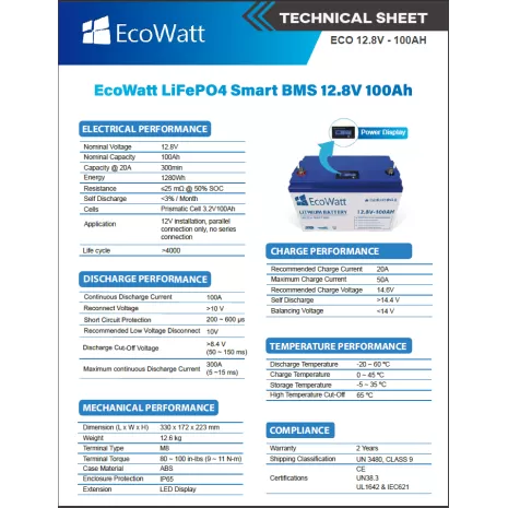 Batteria LiFePO4 100Ah 12V  EcoWatt
