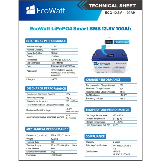 Batteria LiFePO4 100Ah 12V EcoWatt Batteria LiFePO4 100Ah 12V EcoWatt