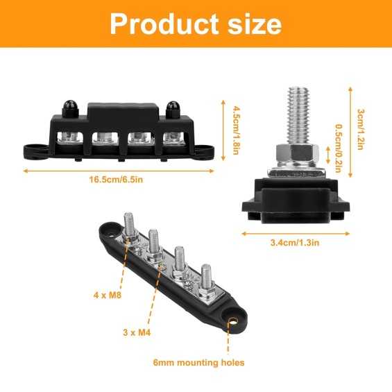 Busbar 250A 12V-48V DC Morsettiera di Parallelo 4 x M8