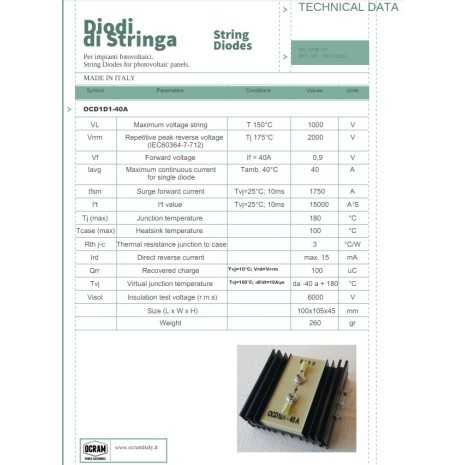 Diodo di blocco 40A OCRAM montaggio a pannello