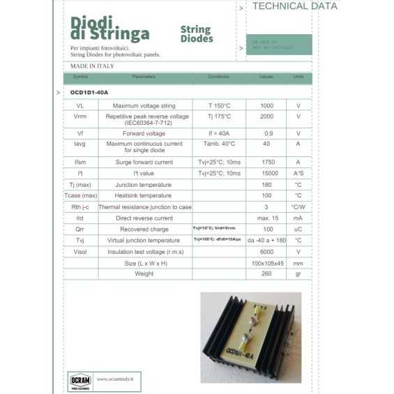 Diodo di blocco 40A OCRAM montaggio a pannello