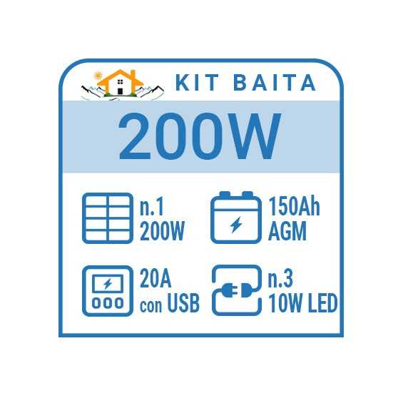 Kit solare a isola per impianti fotovoltaici isolati 200W