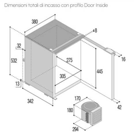 Frigorifero 42L con unità compressore esterna...