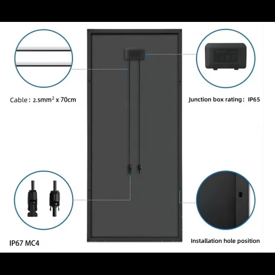 100W Pannello Fotovoltaico Monocristallino 12V Slim All-Black