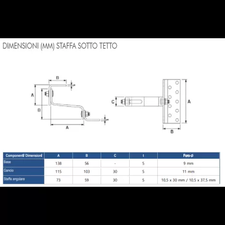 Dimensioni Staffa inox regolabile per supporto tegola