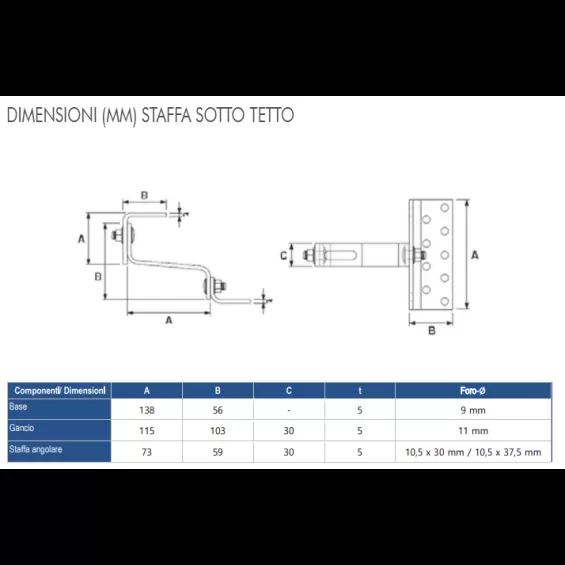 Dimensioni Staffa inox regolabile per supporto tegola