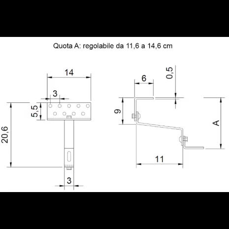 Dimensioni Staffa inox regolabile per supporto tegola
