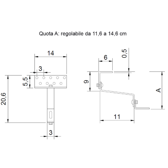 Dimensioni Staffa inox regolabile per supporto tegola