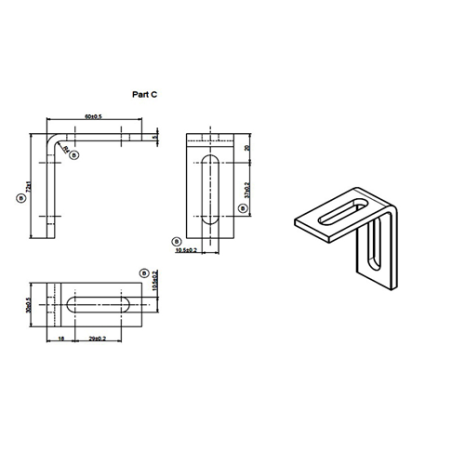 Dimensioni Staffa inox regolabile per supporto tegola