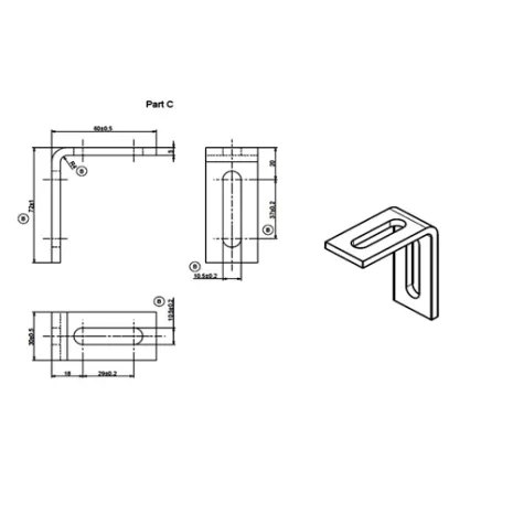 Dimensioni Staffa inox regolabile per supporto tegola