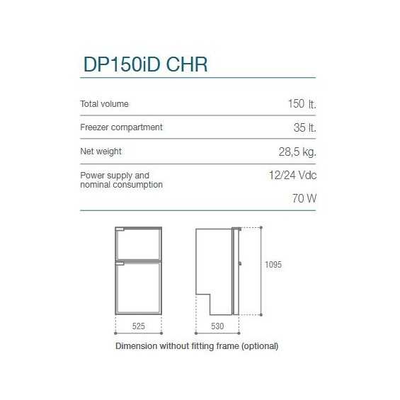 Frigorifero 155L con freezer 30L 12/24V Vitrifrigo con sistema Chromelock Doppia Porta