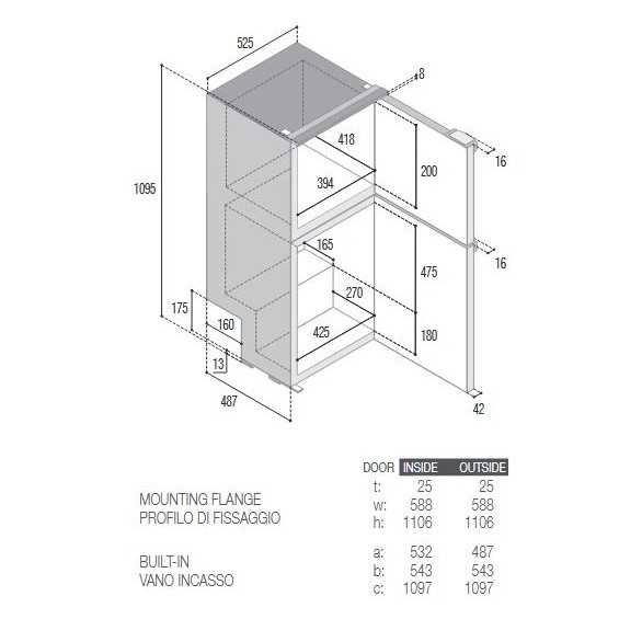 Frigorifero 155L con freezer 30L 12/24V Vitrifrigo con sistema Chromelock Doppia Porta
