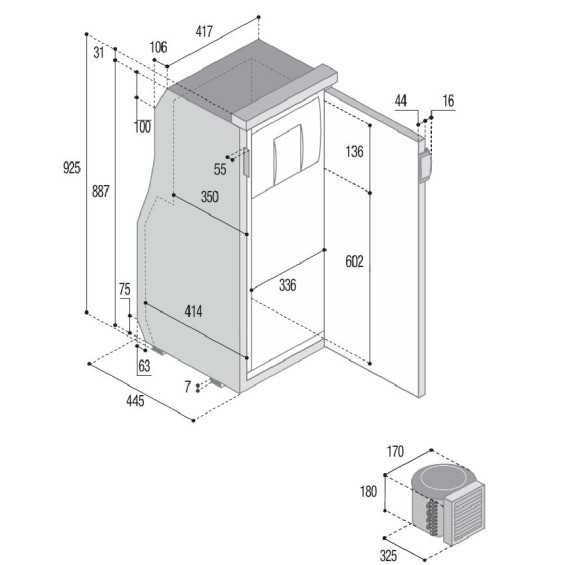 Frigorifero SLIM 90L con unità compressore esterna 12/24V Vitrifrigo dimensioni