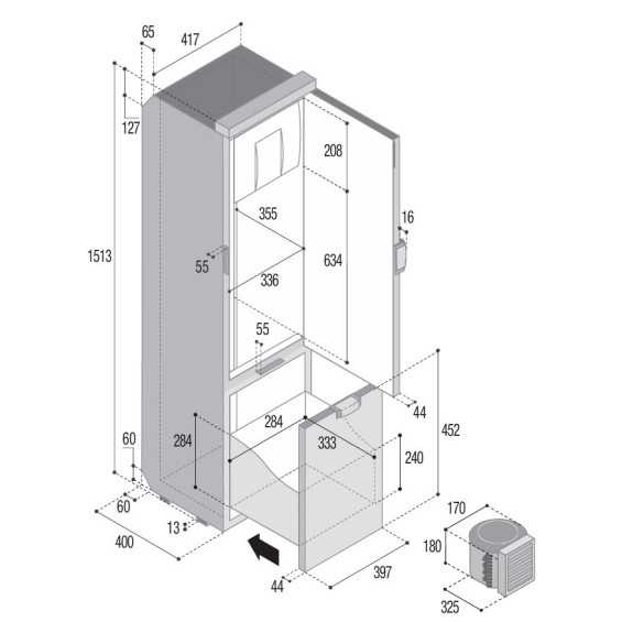 dimensioni Frigorifero SLIM 150L con unità compressore esterna 12/24V Vitrifrigo