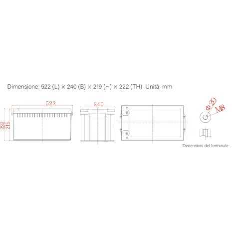 Dimensioni Batteria 200Ah 12V Ultimatron Piombo-Carbonio Deep Cycle