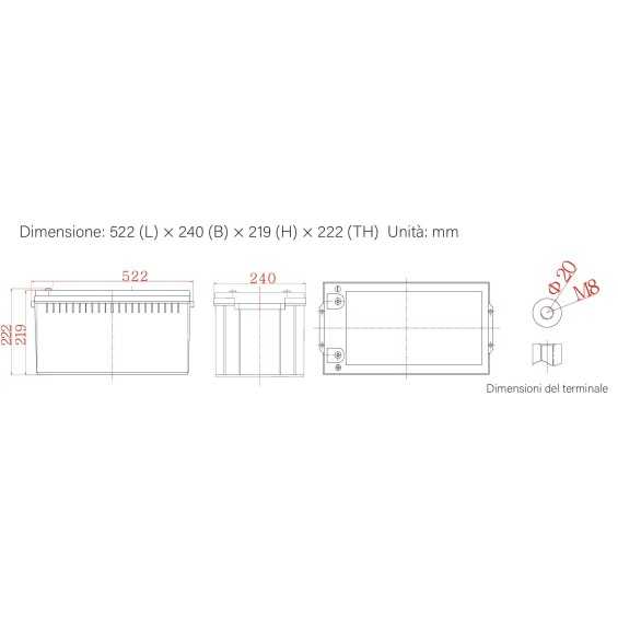 Dimensioni Batteria 200Ah 12V Ultimatron Piombo-Carbonio Deep Cycle