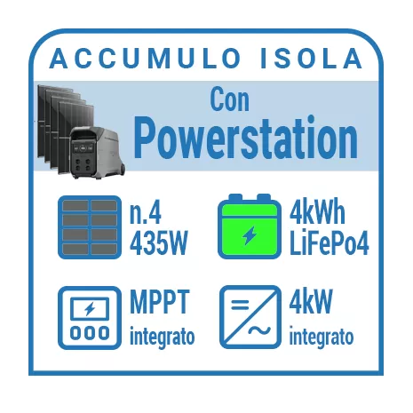 Kit fotovoltaico a isola con accumulo Litio - Delta Pro 3