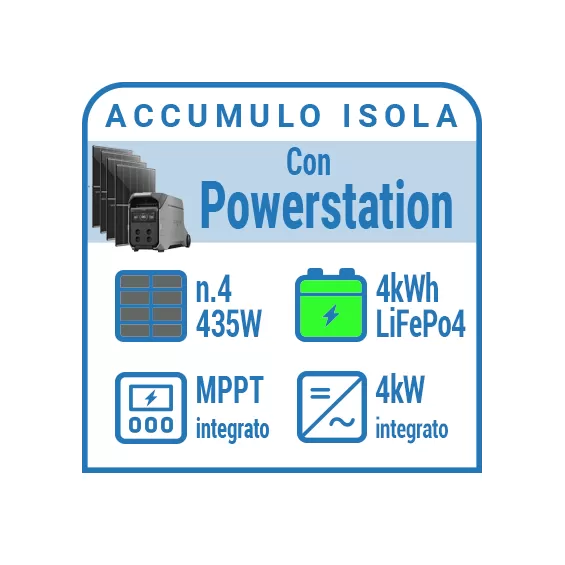 Kit fotovoltaico a isola con accumulo Litio - Delta Pro 3