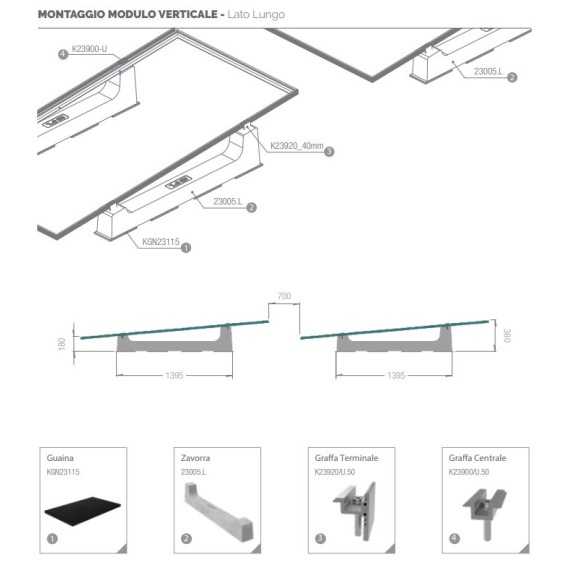 Supporto zavorra Mono-XL per 4 pannelli su tetto piano