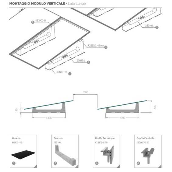 Supporto zavorra Mono-XL per 4 pannelli su tetto piano