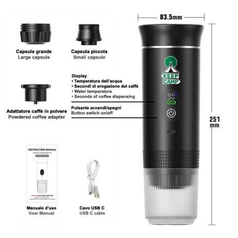 Macchina da caffè portatile a batteria USB‑C 20...
