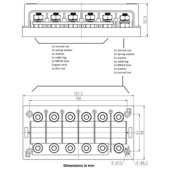 Portafusibile Victron 6 vie per fusibile MEGA