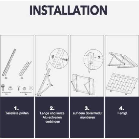 Cavalletto regolabile in alluminio per pannello fotovoltaico 22°–40° – fino a 1134 mm