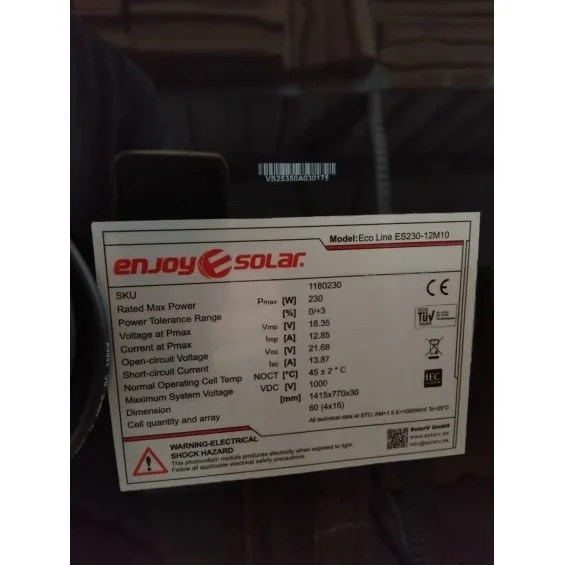 230W Pannello Monocristallino Fotovoltaico HPCB All-Black Enjoy Solar