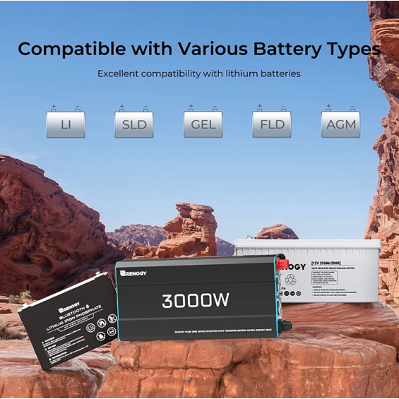 3000W/12V Inverter a onda sinusoidale pura con Funzione UPS Renogy