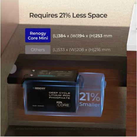 Batteria LiFePO4 12V 200Ah con Protezione a Bassa Temperatura | Renogy Core Mini
