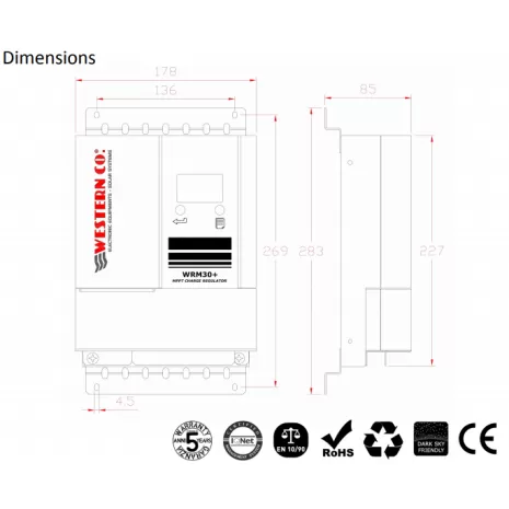 Regolatore 30A 12/24/48V MPPT Western