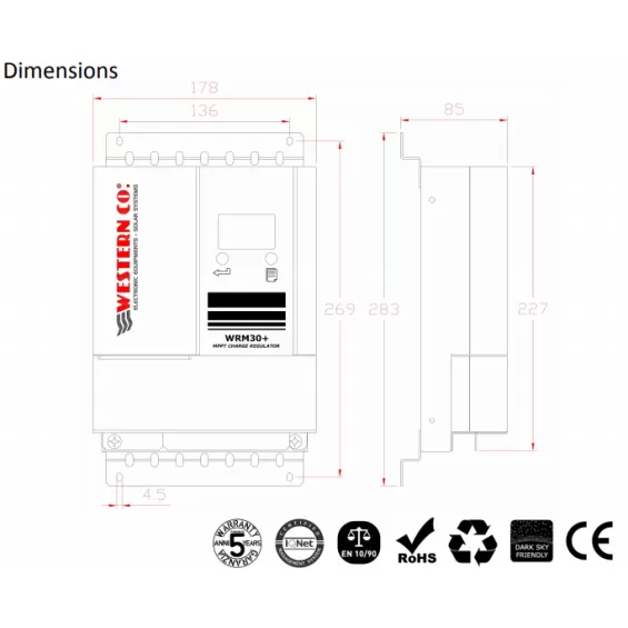 Regolatore 30A 12/24/48V MPPT Western